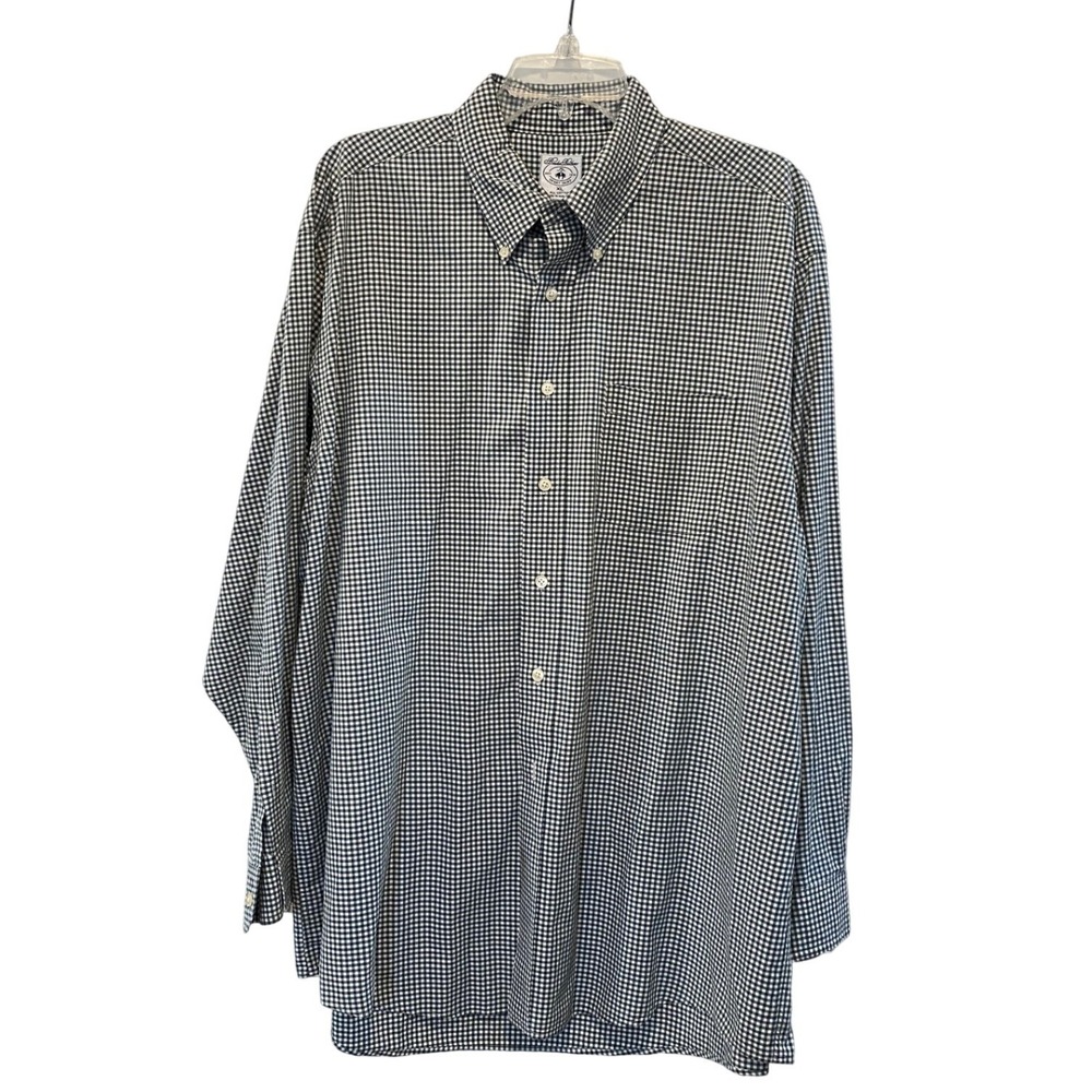 Brooks Brothers Mens XL Gingham Sport Shirt Green White Button Down Cotton